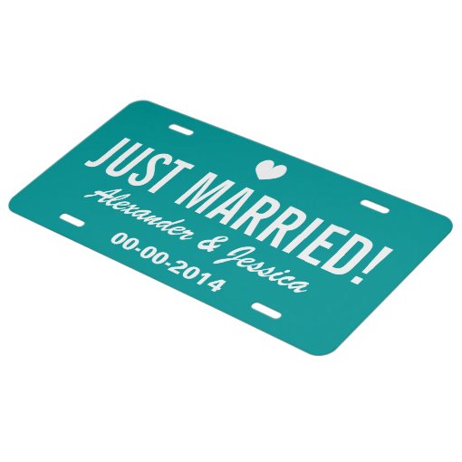 Teal Just married license plate for wedding car Zazzle
