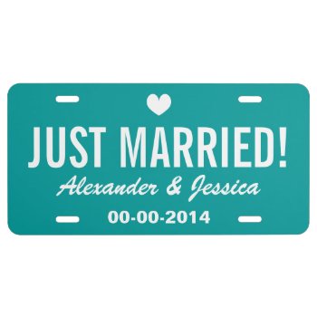 Teal Just Married License Plate For Wedding Car by logotees at Zazzle