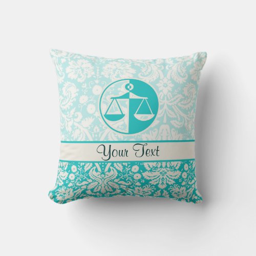 Teal Justice Scales Throw Pillow