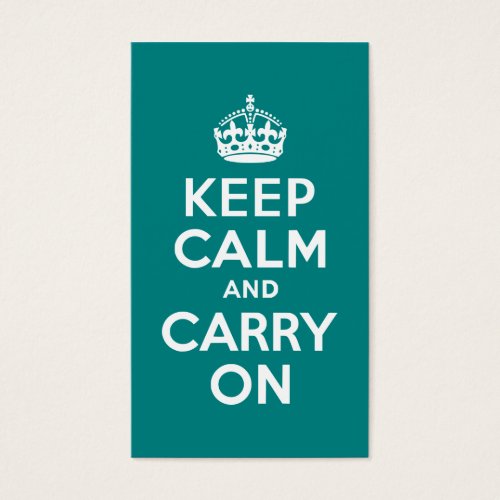 Teal Keep Calm and Carry On Business Cards