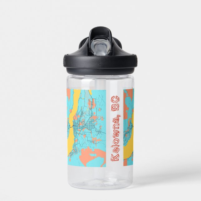 Teal Kelowna BC Canada City Map Custom Name Water Bottle (Front)