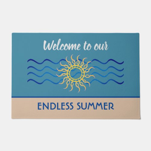 Teal  Khaki  Endless Summer Welcome Doormat