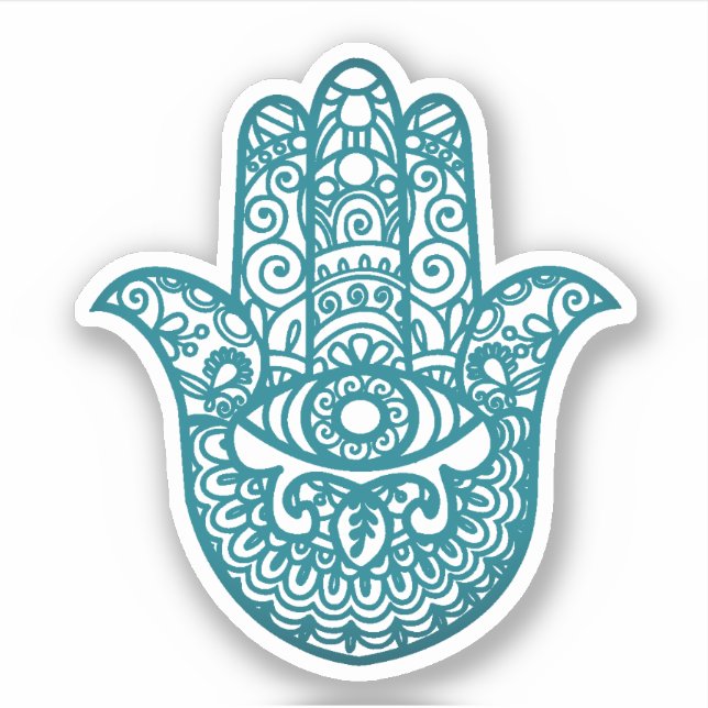 Teal Khamsa Hand Good luck Sticker (Front)