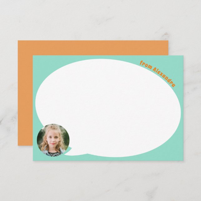 Teal Kid Photo and Speech Bubble Thank You Card (Front/Back)