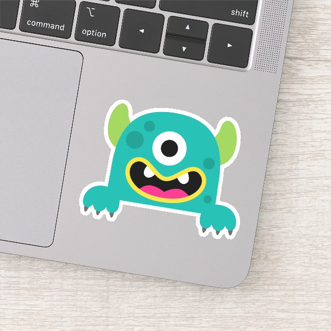 Teal Kid's Cartoon Monster Die Cut Sticker Decal (Detail)