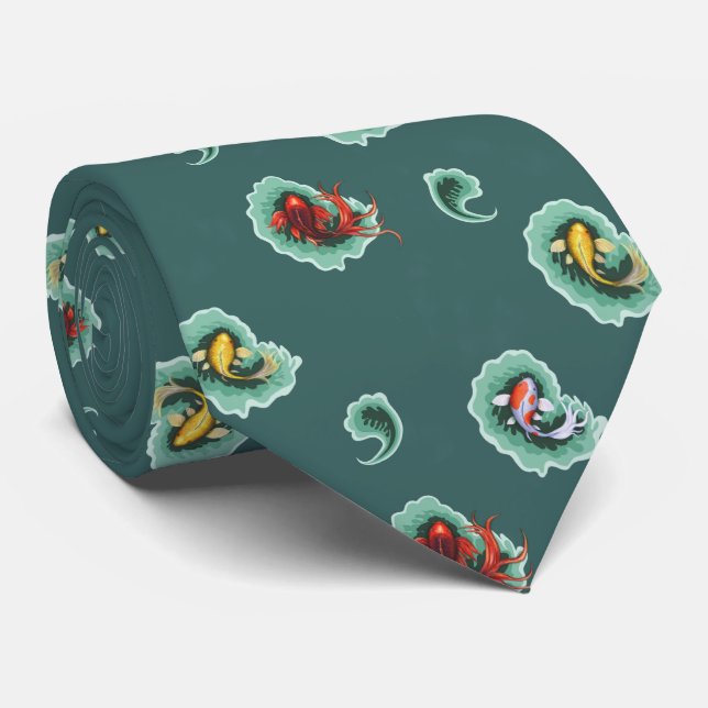 Teal Koi Paisley Design Tie (Rolled)