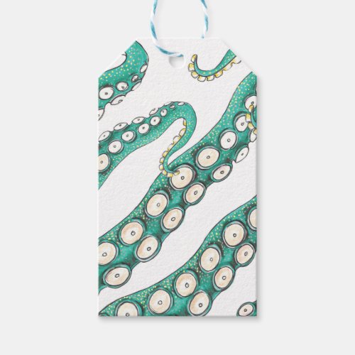 Teal Kraken Octopus Tentacles Ink Art Gift Tags