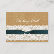 Teal Lace and Burlap Wedding Enclosure Card