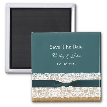 Teal Lace and Burlap Wedding Magnet