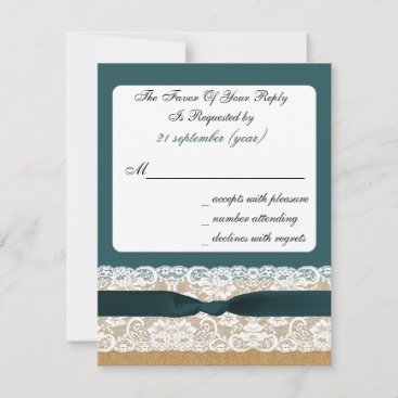 Teal Lace and Burlap Wedding RSVP Card