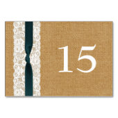 Teal Lace and Burlap Wedding Table Number (Back)