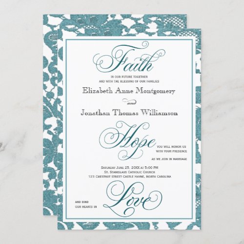 Teal Lace Christian Wedding Invitation