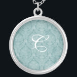 Teal Lace Monogram Sterling Silver Necklace<br><div class="desc">Beautiful  Lace Sterling Silver Necklace - background color can be changed..  Great as a wedding favor,  wedding gift,  birthday gift or holiday gift.</div>