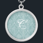 Teal Lace Monogram Sterling Silver Necklace<br><div class="desc">Beautiful  Lace Sterling Silver Necklace - background color can be changed..  Great as a wedding favor,  wedding gift,  birthday gift or holiday gift.</div>