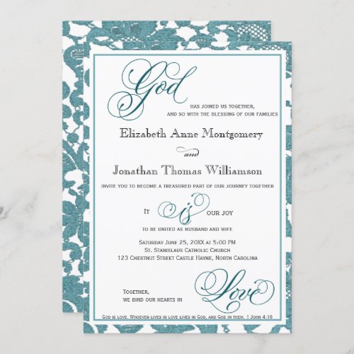 Teal Lace Religious Wedding Invitation