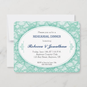 Teal Lace Vintage Rehearsal Dinner Invitation