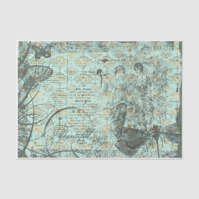 Teal ladies decoupe tissue paper (Front)