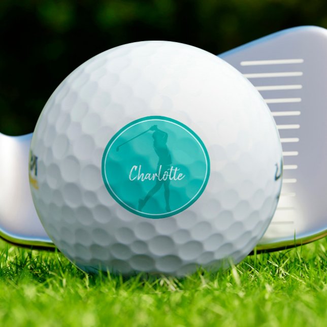Teal Lady Golfer Monogram Personalized  Golf Balls (Creator Uploaded)