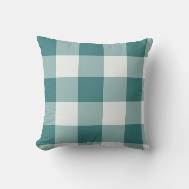 Teal Large Checkered Gingham Throw Pillow (Front)