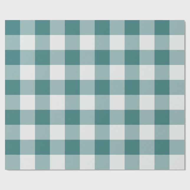 Teal Large Checkered Gingham Wrapping Paper (Flat)