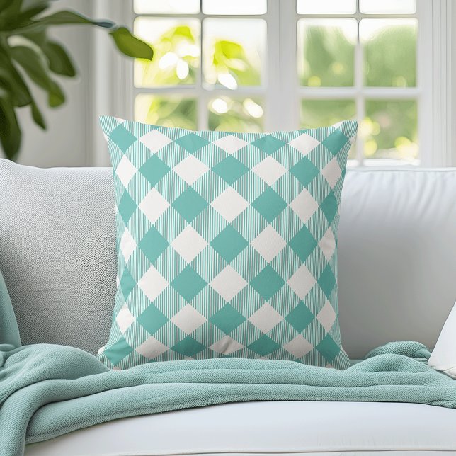 Teal Large Scale Gingham Throw Pillow (Creator Uploaded)