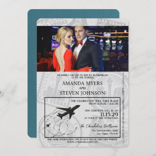 Teal Las Vegas Passport Wedding Invitation