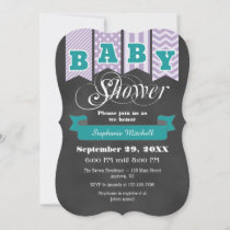 Teal Lavender Chalkboard Flag Baby Shower Invite