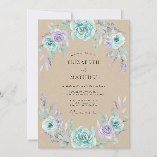 Teal Lavender Earthy Rustic Wedding Invitation (Front)