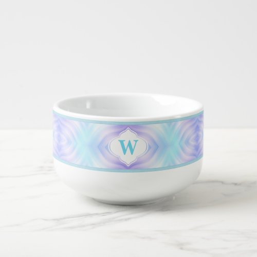 Teal Lavender Geometric Monogram Soup Mug