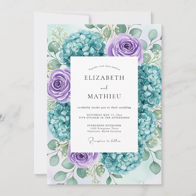 Teal Lavender Lush Spring Wedding Invitation (Front)