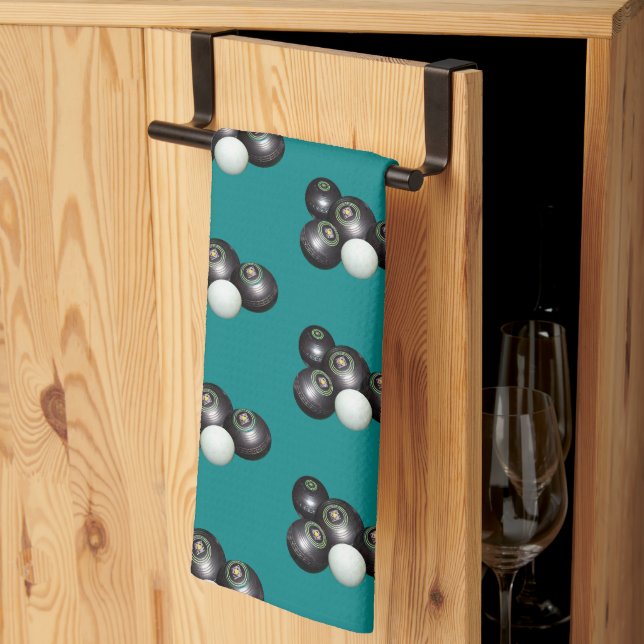 Teal Lawn Bowls, Dish Towel (Thirds Fold)