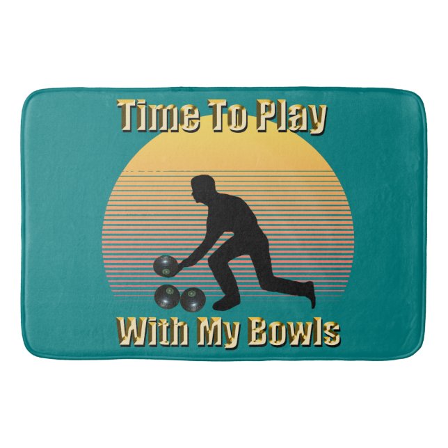 Teal Lawn Bowls Playtime, Memory Foam Bath Mat (Front)