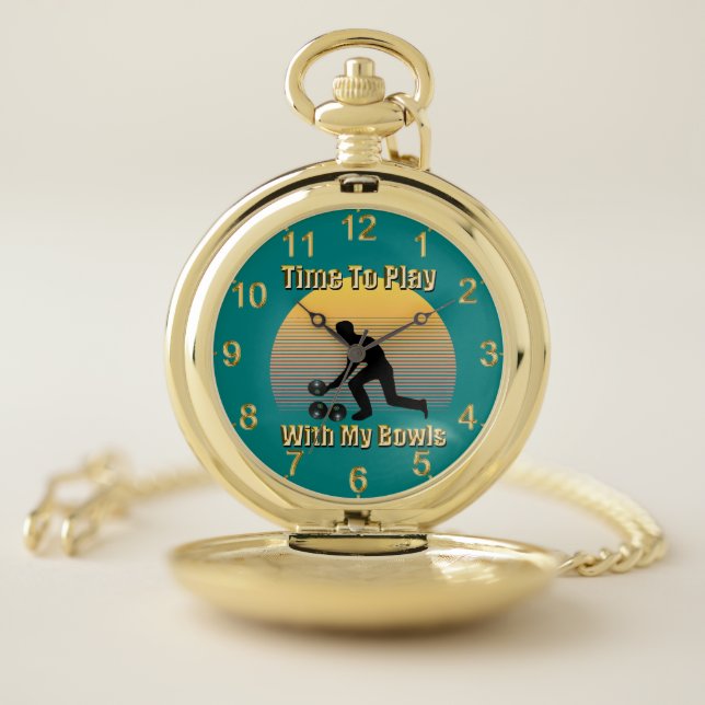 Teal Lawn Bowls Playtime, Pocket Watch (Inside)