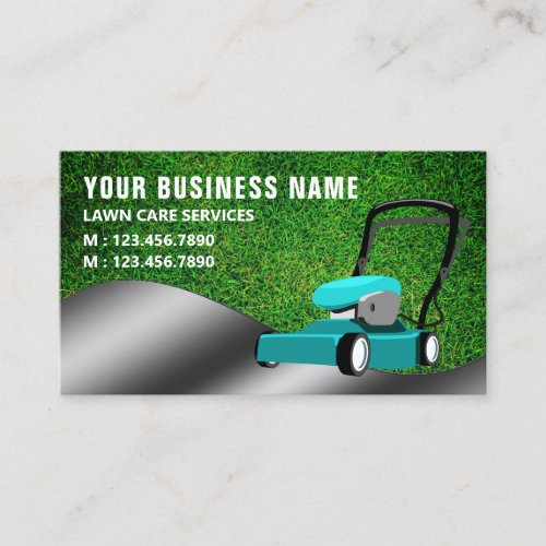 Teal Lawn Mower Gardening Service Grass Cutting Business Card