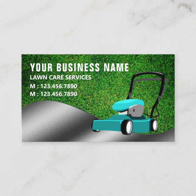 Teal Lawn Mower Gardening Service Grass Cutting Business Card | Zazzle