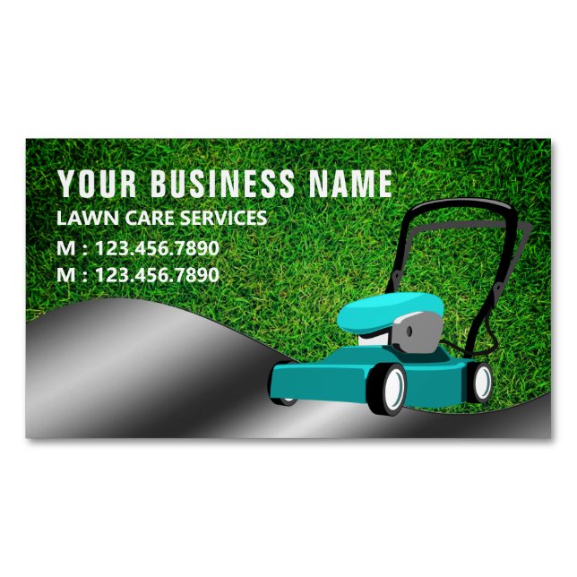 Teal Lawn Mower Gardening Service Grass Cutting Business Card Magnet (Front)