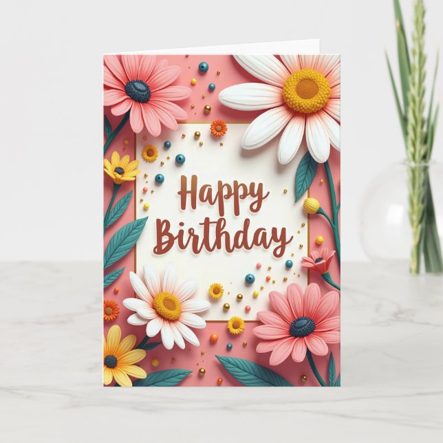 Teal Leaf Birthday Art Card (Front)