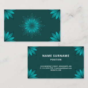 Teal Leaf Mandala Design on Dark Cyan Business Card