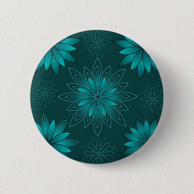 Teal Leaf Mandala Design on Dark Cyan Button (Front)
