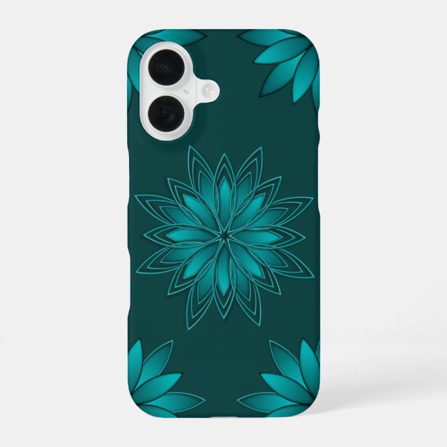 Teal Leaf Mandala Design on Dark Cyan iPhone Case (Back)