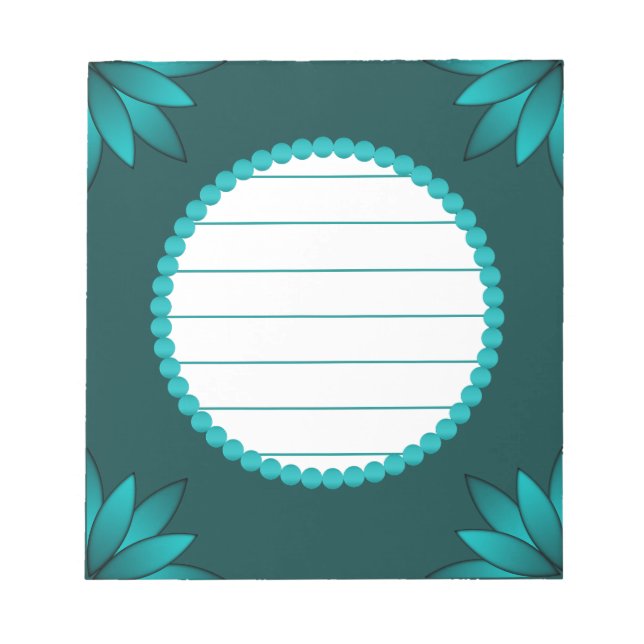 Teal Leaf Mandala Design on Dark Cyan Notepad (Front)