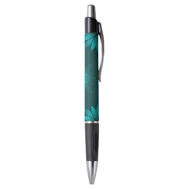 Teal Leaf Mandala Design on Dark Cyan Pen (Bottom (Vertical))