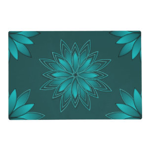 Teal Leaf Mandala Design on Dark Cyan Placemat