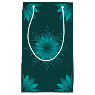 Teal Leaf Mandala Design on Dark Cyan Small Gift Bag