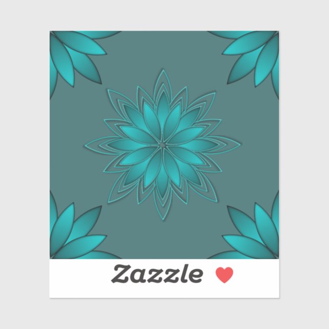 Teal Leaf Mandala Design on Dark Cyan Sticker (Sheet)