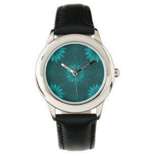 Teal Leaf Mandala Design on Dark Cyan Watch