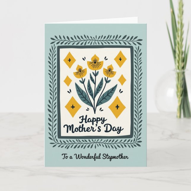 Teal Leaf Mothers Day Frame Card (Front)