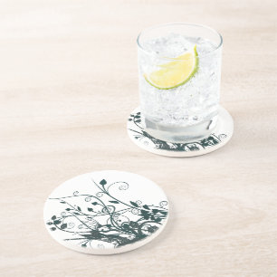 Teal Leaf Swirls Sandstone Coaster