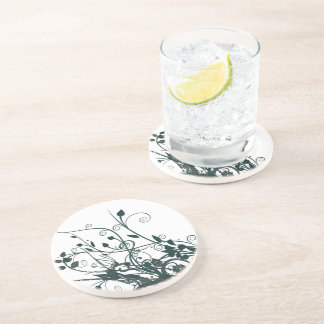 Teal Leaf Swirls Sandstone Coaster
