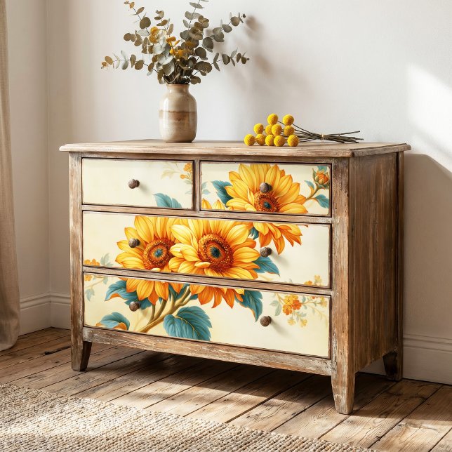 Teal Leaf Vintage Sunflower Botanical Decoupage Tissue Paper (Creator Uploaded)
